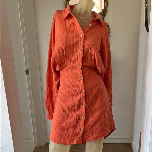 Free People Dresses & Skirts - Free People Orange Button-Up Shirt Dress